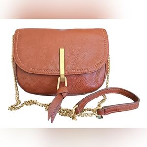 Vera Bradley Carson Mini Leather Saddle Bag Caramel Brown EUC